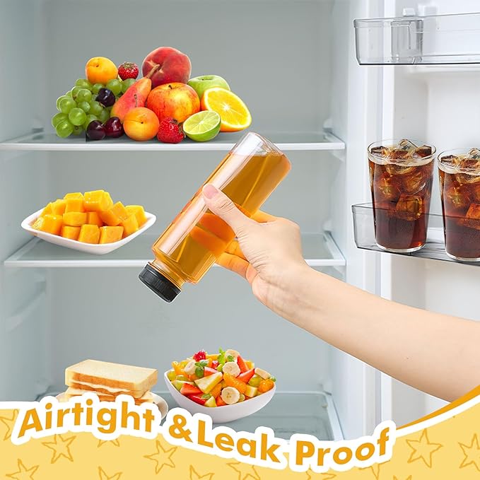 Honeydak 24 Pcs Empty Sensory Bottles Bulk with Black Lids 12 oz / 350 ml Clear Plastic Reusable Leakproof Juice Bottles Drink Container for Sensory Crafts Handmade Beverages Storage (Cylindrical)