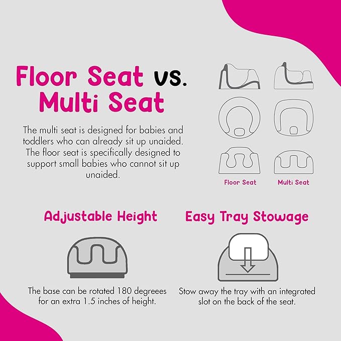 Bumbo 3-in-1 Multi-Seat for 6 to 36 Months, Travel Baby Feeding & Play Floor Seat, All-in-One Portable Booster with Tray & Toddler High Chair, Cradle Pink