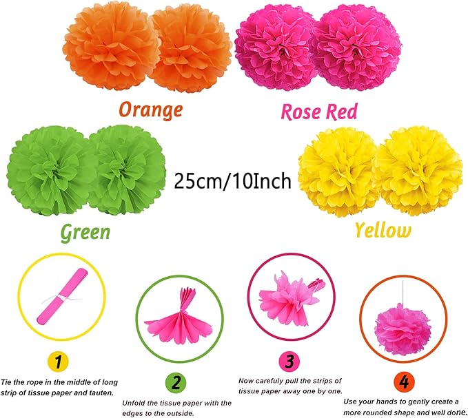 ZERODECO Fiesta Mexican Party Decorations, 21 Pcs Multi-color Paper Fans, Pom Poms Flowers for Cinco De Mayo Taco Themed Birthday Party Supplies
