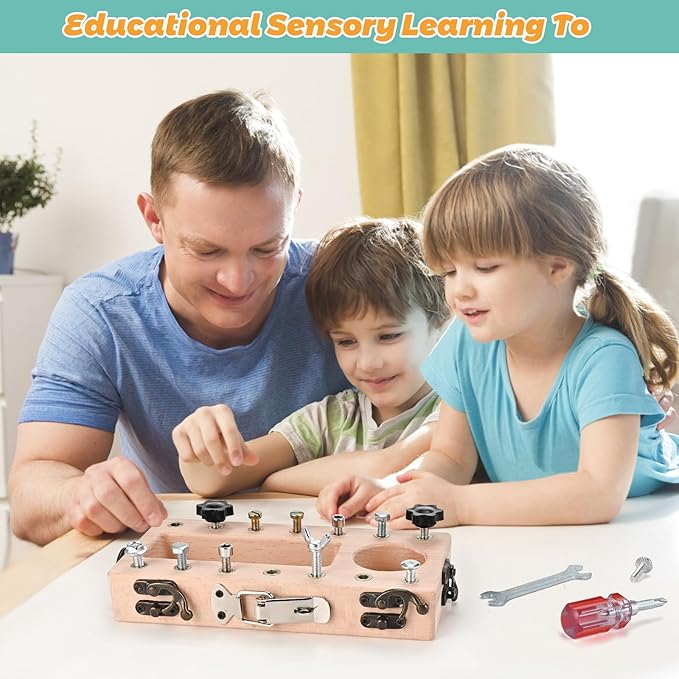 Montessori Toys for 3 4 5 Year Old with Lock and Key, Wooden Sensory Toddler Screwd Tool Set, Montessori Screwdriver Board Set, Fine Motor Skills Toys for Educational Preschool Gift for Boys