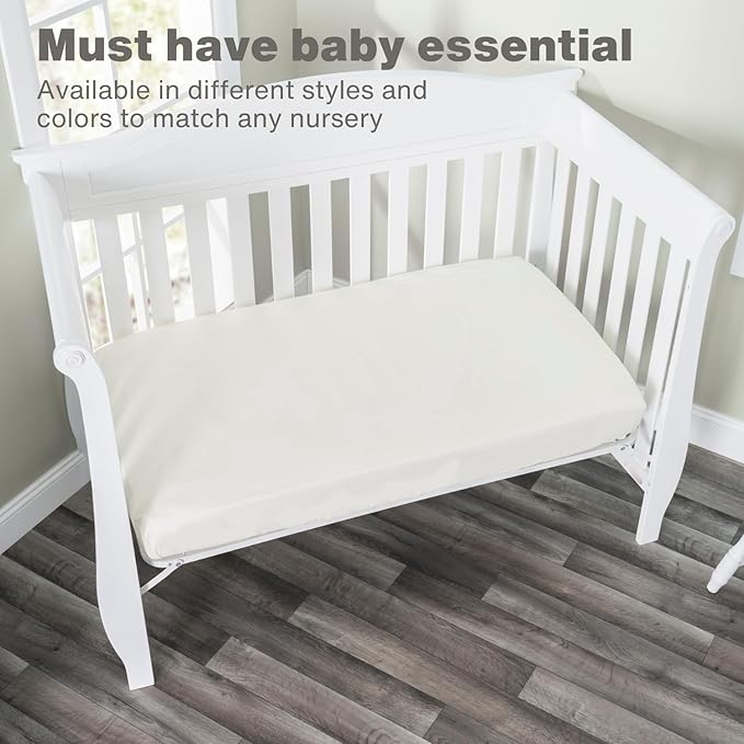Everyday Kids 2-Pack Fitted Crib Sheets, 100% Soft Breathable Microfiber Baby Sheet, Fits Standard Size Crib Mattress 28in x 52in, White Nursery Sheet and Beige Nursery Sheet