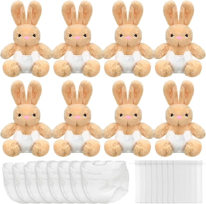 8 Sets Rabbit Blindfolded Diaper Changing Baby Shower Games Boys Girls Baby Dolls Diapers for Bridal Shower Gender Reveal Games Prizes Gifts for Adults