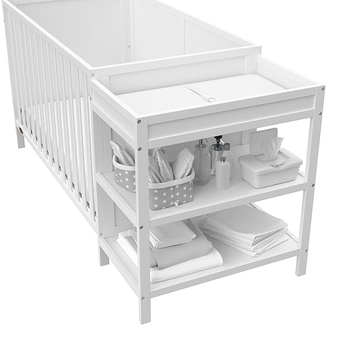 Graco Theo 5-in-1 Convertible Crib & Changer (White) GREENGUARD Gold Certified, Converts to Daybed, Toddler Bed, Full Size Bed, Fits Standard Full-Size Crib Mattress, Adjustable Mattress Height