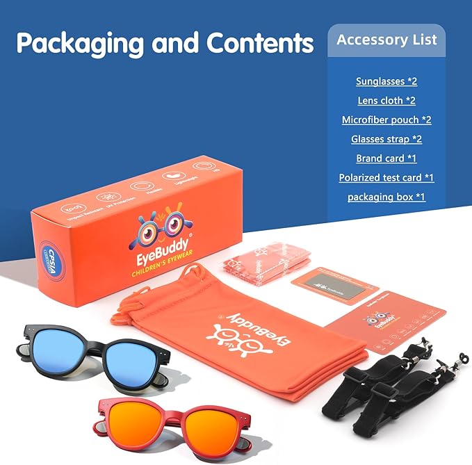 EYEBUDDY Kids Sunglasses for Boys Girls Age 2-8 Polarized UV Protection Toddler Children Sun Glasses Pack of 2