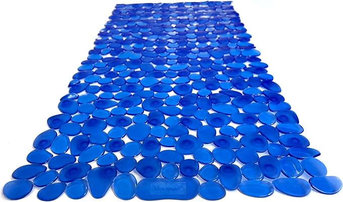 “Pebbles” Non-Slip Bathtub/Shower Mat 27.5”x14” Rectangular, Non-Toxic, Safe, Clean, Machine-Washable, Superior Grip & Drainage, Vinyl, for Smooth Floors ONLY, Transparent Blue