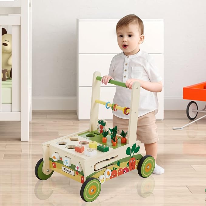 Beright 12-in-1 Wooden Baby Walker, Toddler Activity Center Toys, Wooden Baby Push and Pull Toys, Baby Push Walker, Multiple Play, Develops Motor Skills & Stimulates Creativity, Upgraded