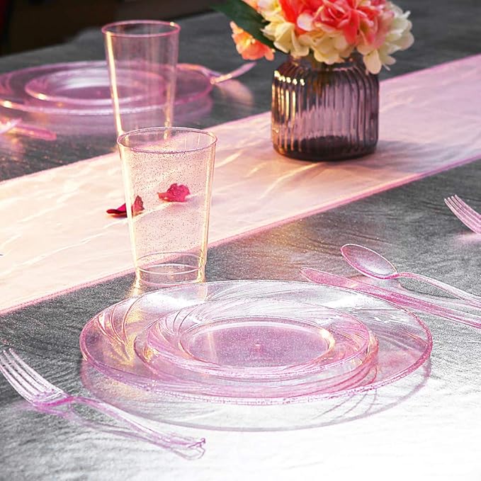 WDF 100pcs 12OZ Rose Gold Cups,Disposable Rose Gold Premium Wedding Glitter Plastic Cups Perfect for Mother's Day/Party