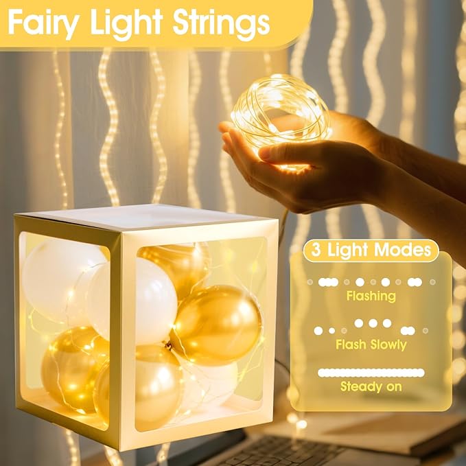 Ledido Baby Boxes with Letters for Baby Shower Decorations, 4 pcs Clear Balloon Boxes Blocks Decor with LED Fairy String Lights for Boy Girl Gender Reveal Decorations Backdrop Party (Gold)