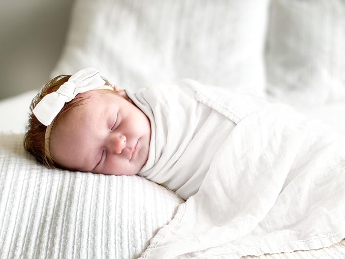 BWD Baby Swaddle Blanket – Ultra-Soft 70% Bamboo Viscose & 30% Organic Cotton Muslin – Lightweight, Breathable, Stretchy – Newborn Essential 47" (White)