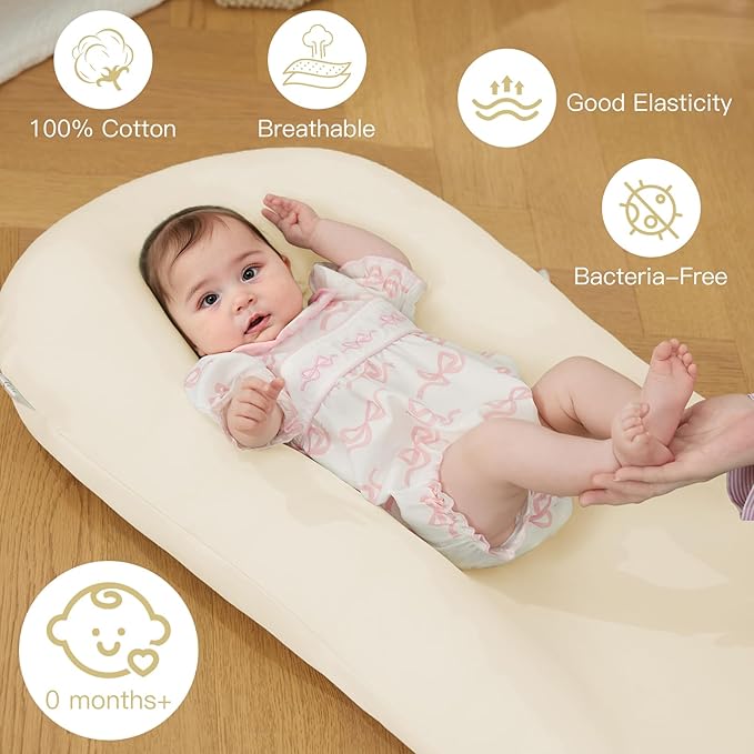 Lucakuins Baby Lounger, Bionic Design Baby Lounger for Newborn 0-24 Months, Soft Organic Cotton Breathable Lounger for Infants (Bluebell)