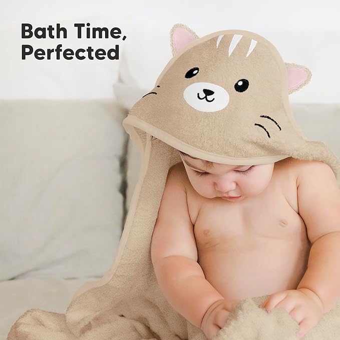 KeaBabies Hooded Baby Towel for Newborn - Viscose Derived from Bamboo Large Baby Bath Towels with Hood for Boys, Girls, Toddler, Extra Absorbent & Soft Newborn Bath Essentials (Cat)