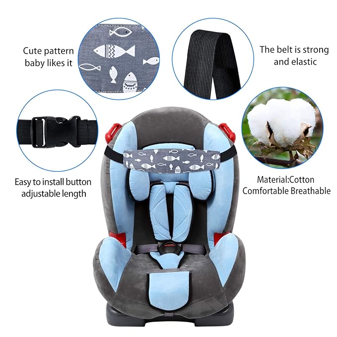 Baby Carseat Head Support,Car seat Straps Pillow Support Ban,Stroller Neck Relief Strap Headrest,Slumber Sling Sleep Positioner for Toddler Infants Child Children Kids(Gery Unicorn + Fish)