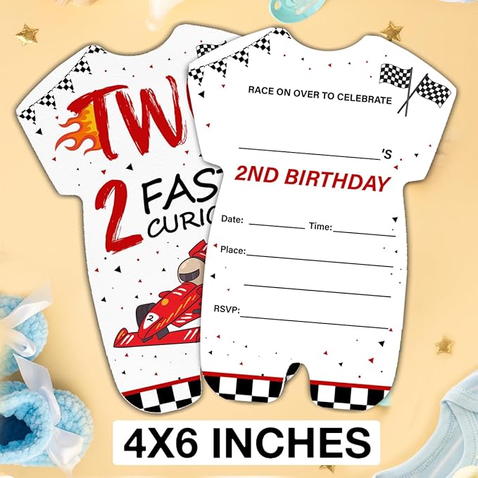 LyoGao Race Car Two Fast Baby Shower Invitations - Racing Car 2nd Birthday Party Fill in Invites Cards With Envelopes (20 Pack)
