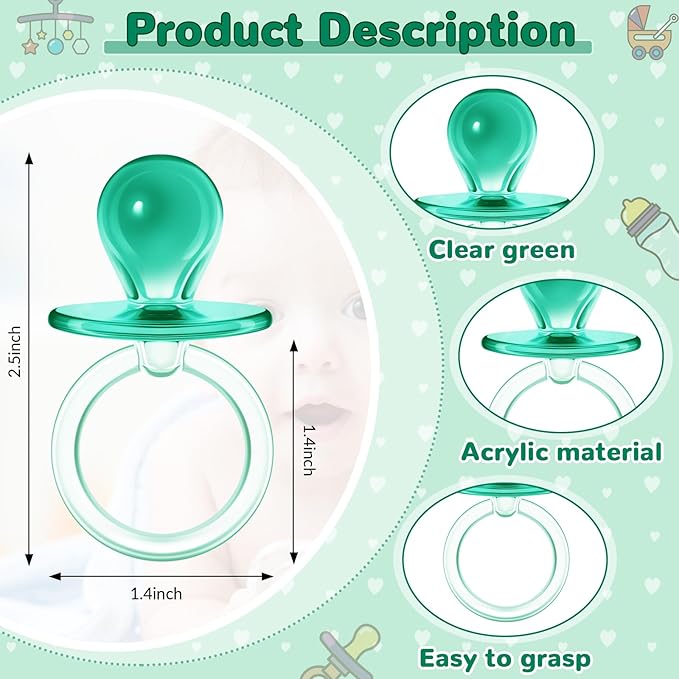 Jetec 48 Pieces 2.5 Inch Acrylic Baby Pacifiers Gender Reveal Party Decorations for DIY Baby Shower Birthday Party Favors(Green)