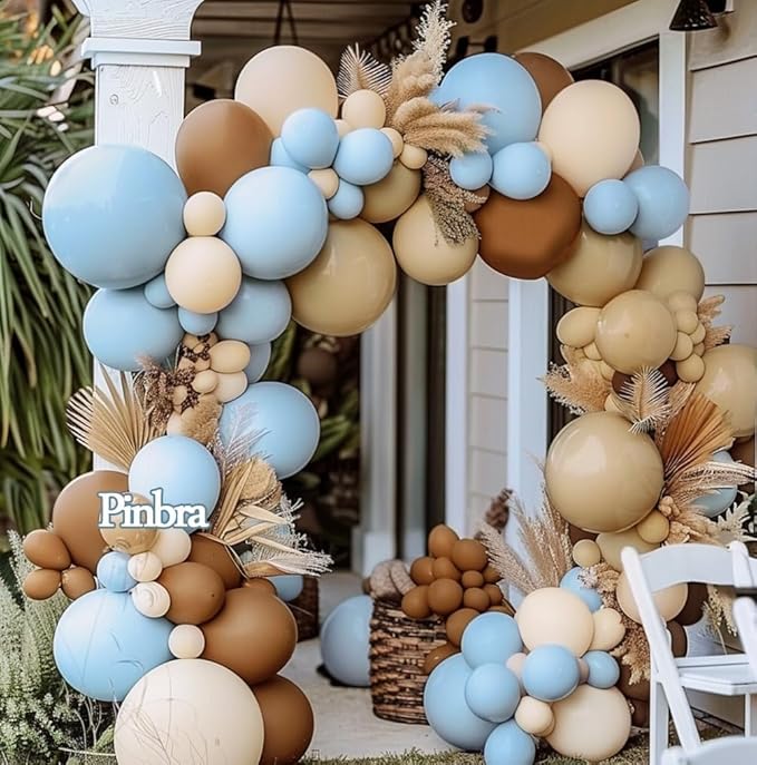Brown And Blue Balloon Garland Double Stuffed Nude Tan Light Blue Beige Latex Balloon Arch Kit for Neutral Baby Shower Teddy Bear Gender Reveal Wedding Birthday Party Decorations