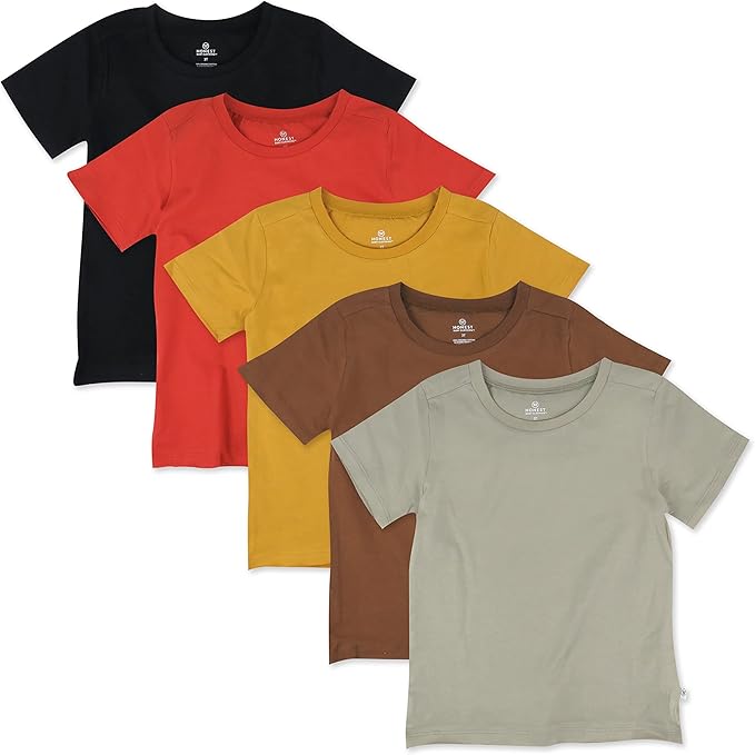 HonestBaby Unisex-Baby 5-Pack Short Sleeve T-Shirts 100% Organic Cotton Baby, Toddler, Little Kid, Boy, Girl, Unisex