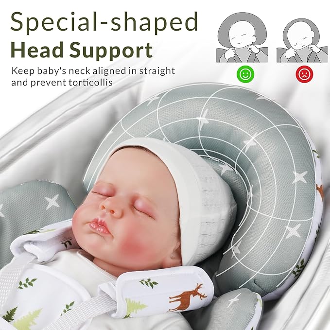 Generic Infant Car Seat Insert Compatible with Mamaroo Swing & Graco Swing and Infant Car Seat, Newborn Insert Baby Head Body Support, Reversible Design, Breathable Soft Fabric, 1Pcs - Green Forest