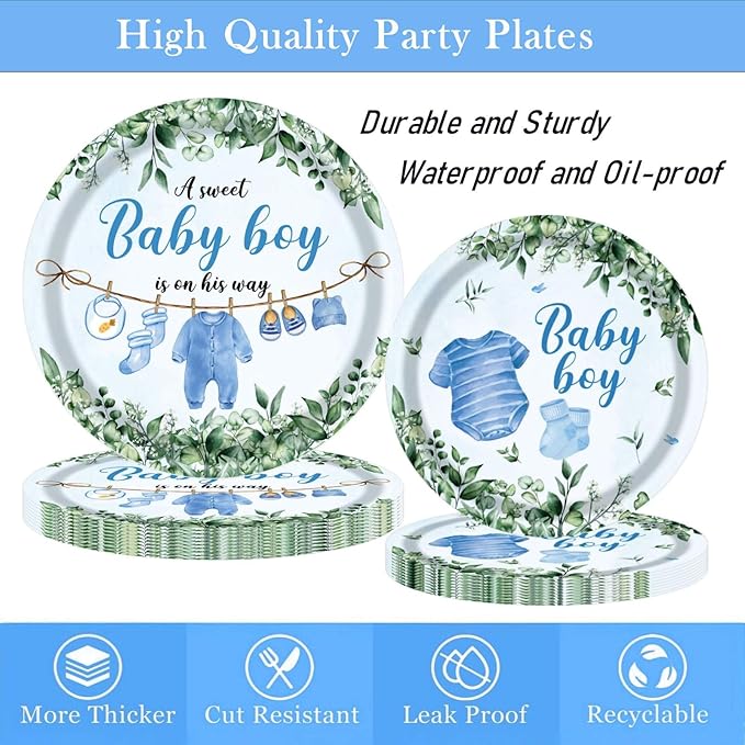 Baby Shower Decorations, Boy Baby Shower Decorations Include Plates Napkins Cups Banner Tablecloth and Forks, Serve 20