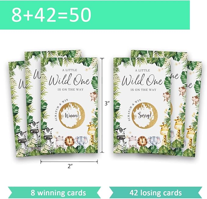 SRIHBET Safari Scratch Off Game Cards (50Pack), Forest Animals Baby Shower Game, Neutral Boy or Girl Event Theme Raffle Tickets Drawing Prizes Favors