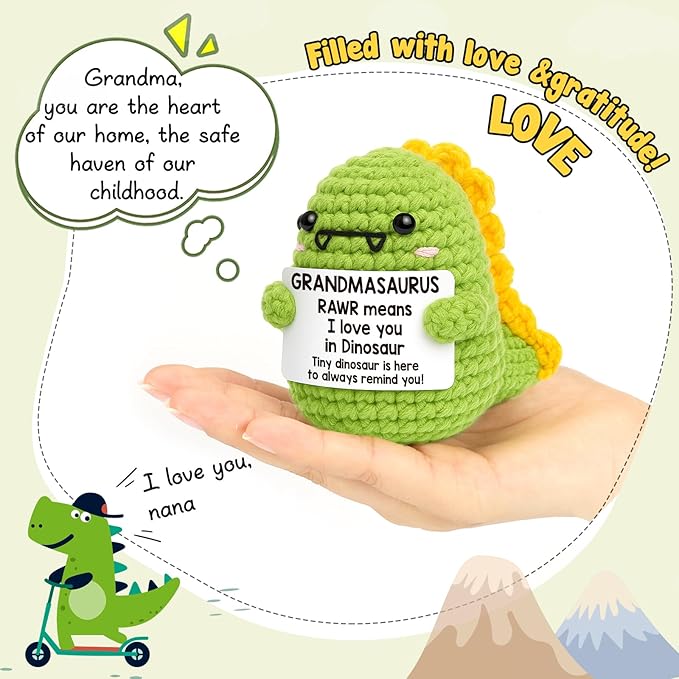 Mini Birthday Gift for Grandma from Granddaughter Grandson I Love You Grandmother Best Ever Grandparents Day Handmade Crochet Small Dinosaur Thanksgiving Day Presents for Great Grandma Nana Gigi
