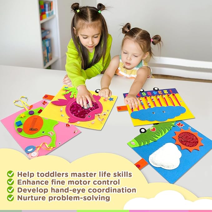Montessori Busy Board, Cute Train Montessori Sensory Toys, Wall Activity Board for Toddlers 3+, Baby Travel Learning Toy