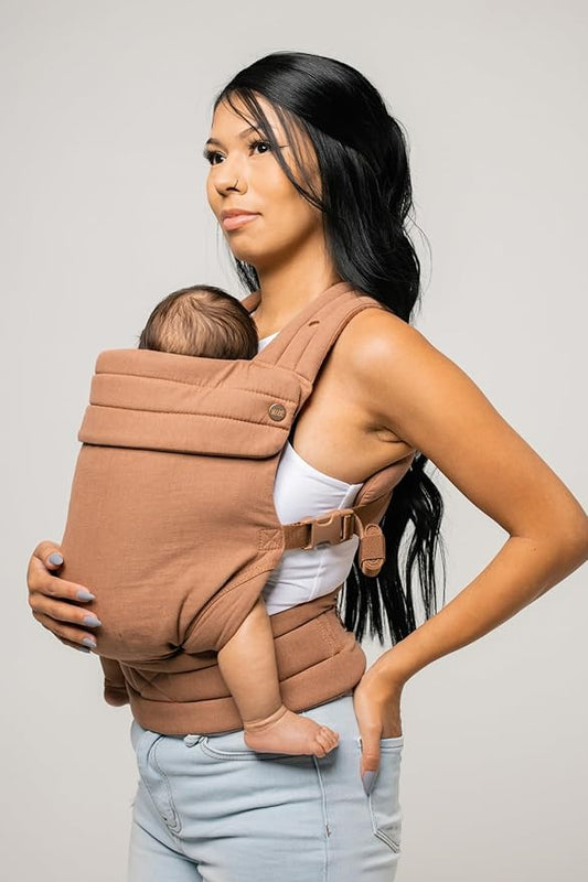 Mabē Monarch Ergonomic Baby Carrier – Premium Cotton Soft Structured Newborn to Toddler Carrier with Hip-Healthy Design, 3 Carry Positions (7-35lbs), Lightweight & Breathable, (Mocha)