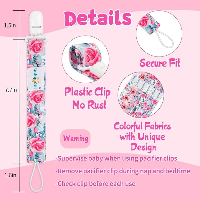 Babygoal Floral Pacifier Clips, 6 Pack Binky Paci Holder Clips and Leash for Boys and Girls Fits for Most Pacifier, Binkie Styles & Baby Teethers & Toys and Gift 6PS16