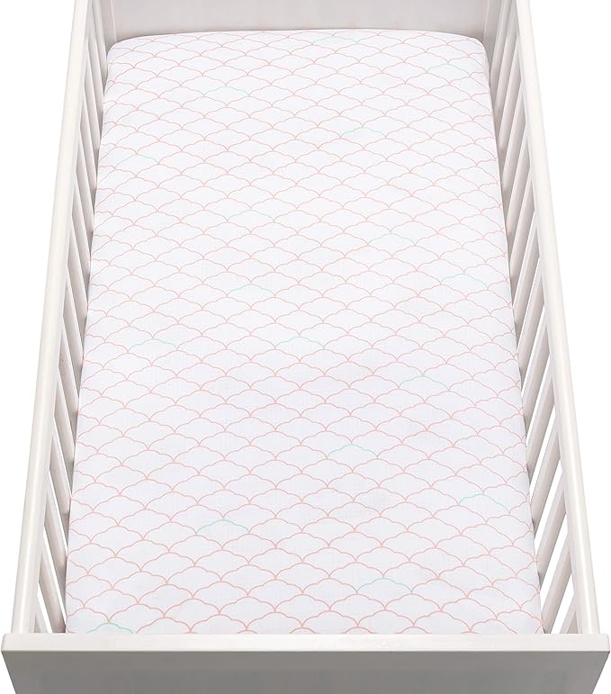 Newton Baby Organic Fitted Crib Sheets (2-Pack) - Ultra Breathable and Soft, 100% Organic Muslin Cotton, Dreamweaver Print in Blush Coral + Solid White, Fits All Standard Cribs