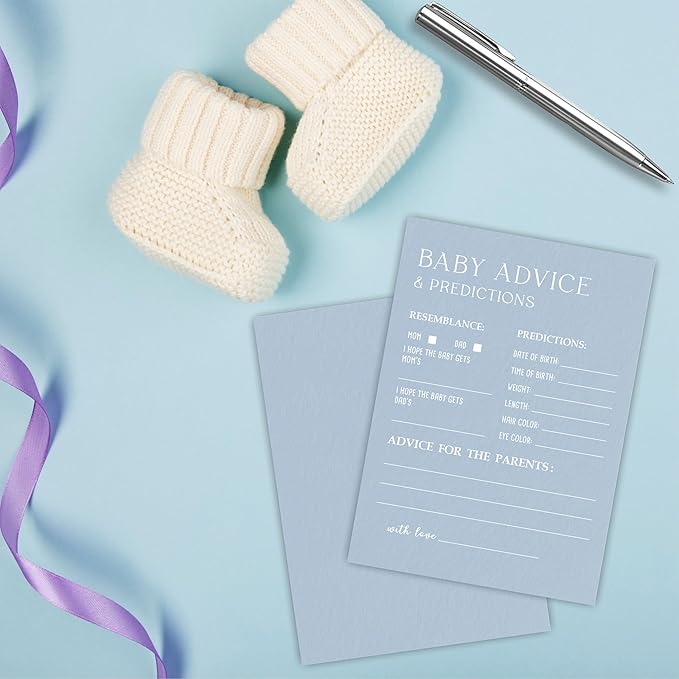30 Minimalism Baby Shower Game Cards - Mist Blue - Baby Prediction & Advice - Fill In Style Game Set, Party Favor, Gender Reveal, Baby Announcement - A01