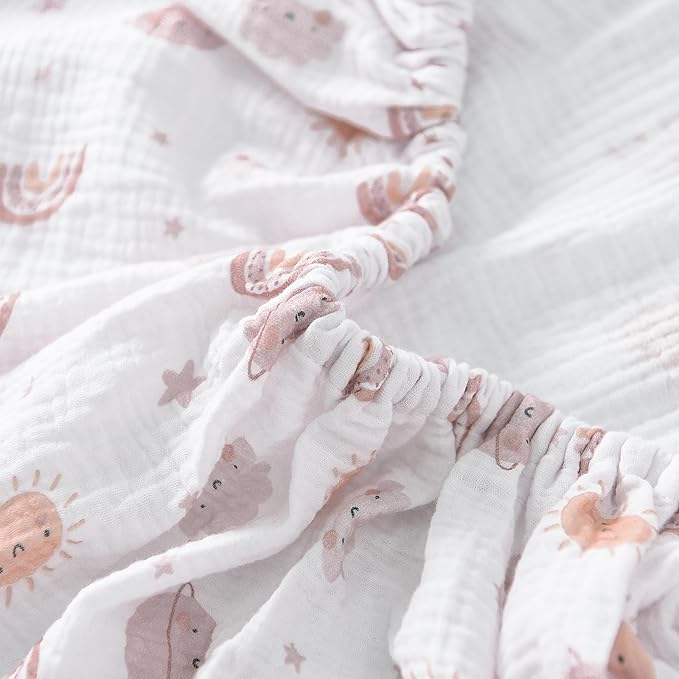 Baby Crib Sheets 2 PCS, 100% Organic Cotton Crib Sheet for Standard Crib Mattress(52”x 28”), Fitted and Soft Breathable Muslin Crib Mattress Sheet for Girl and Boy (Rainbow, Pink)