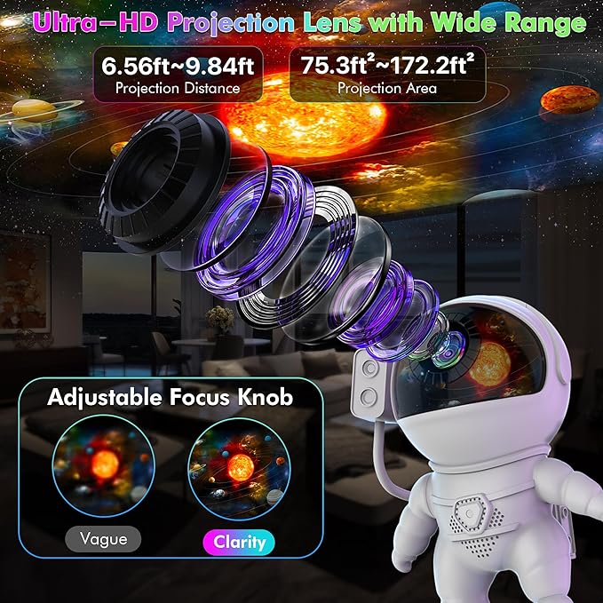 Star Projector, Astronaut Galaxy Projector for Bedroom, 12 in 1 HD Planetarium Projector with Timer & Rocket Night Lights, 360° Rotating Galaxy Star Night Light Projector for Kids Gifts