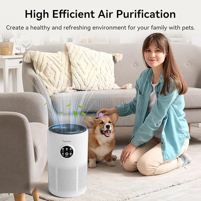 Air Purifiers for Home Pets Large Room Up to 1360 Ft², Tailulu D10 HEPA Air Purifiers for Bedroom with 15dB Sleep Mode, Air Filter for Pet Dander Smoke Odor Dust Pollen with Timer Fragrance Sponge
