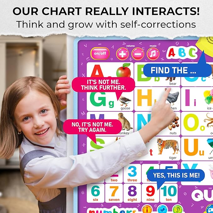 QUOKKA Alphabet Poster Educational Toy for 3-4 Year Old – ABC Learning Wall Chart for Toddlers – Interactive Speech Therapy Game for Kids 5-6-7 yo – Talking for Girl & Boy