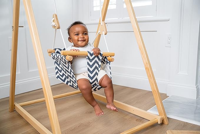 Avenlur Spruce Baby and Toddler Swing with Stand - Foldable Baby Swing - with Seat Belt and Padded Pillow - Free Standing Toddler Swing for Children 6 Months to 3 Years - Montessori and Waldorf Style