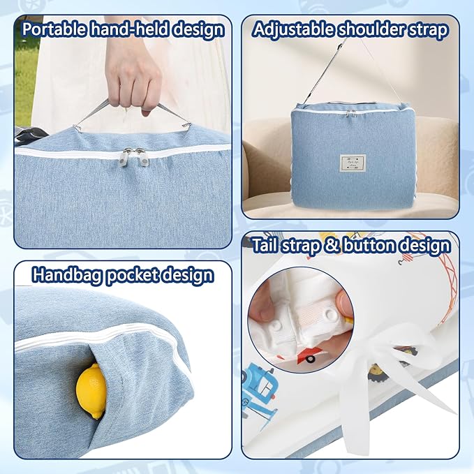 Baby Lounger for Newborn to Toddler 0-24 Months - Portable Infant Lounger with Breathable Cotton, Adjustable Size & Lengthen Space Travel Strap for Home, Outdoor (4.Car)