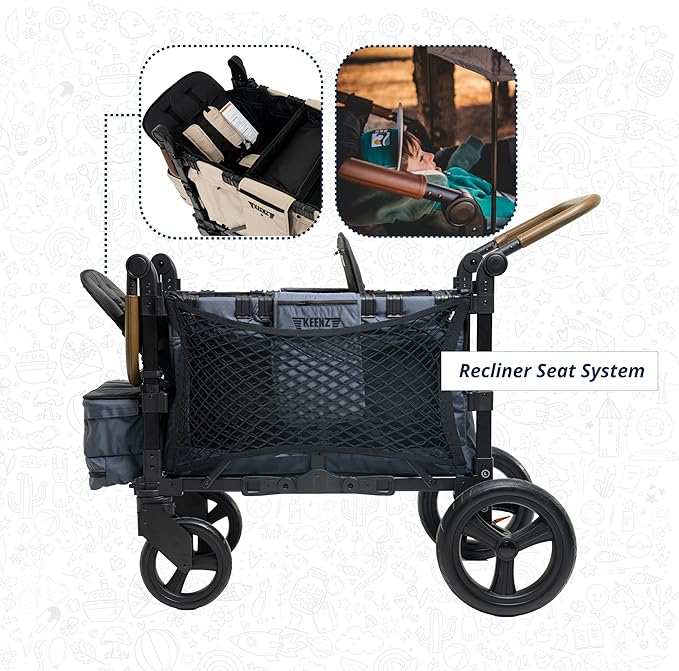 Keenz XC EVO - Luxury 2 Passenger Stroller Wagon for Kids | Foldable 2 Passenger Quad Seater with Adjustable Canopy | Steel Blue