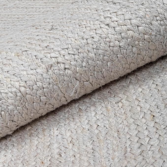 HOMEMONDE Handwoven Round Jute Rug 6ft Off White - Braided Reversible Vintage Area Rug Farmhouse Rustic and Bohemian Eco Friendly Home Décor for Bedroom, Living Room and Kitchen