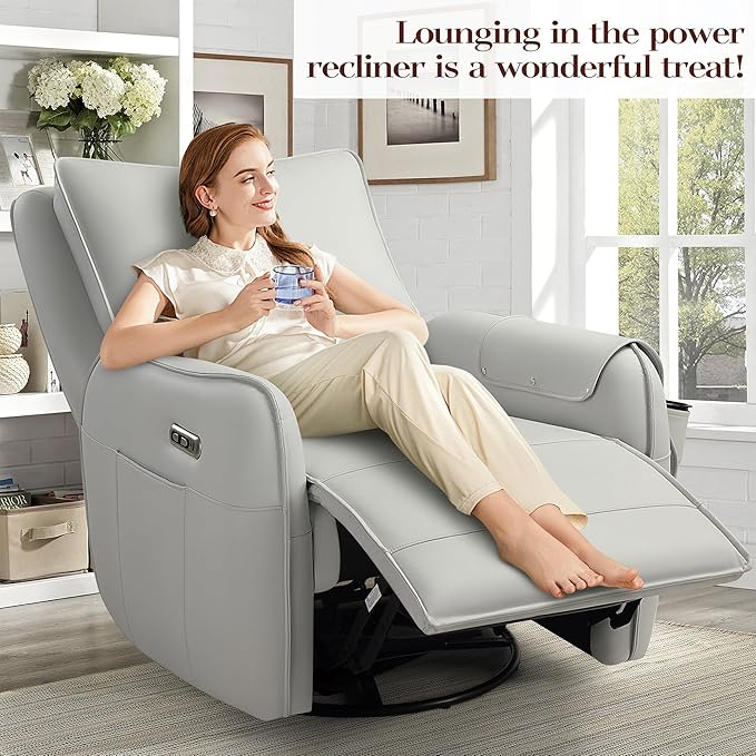 Power Recliner Rocking Chair Nursery Gliders, Electric Swivel Rocker Recliner Chair, Comfy Upholstered Living Room Reclining Chairs with Lumbar Support