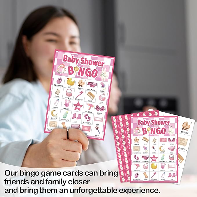 Baby Shower Bingo Game For Adults, Baby Shower Party Bingo Game Set, Pink Baby Shower Bingo Cards, Gender Reveal Bingo Favors For Family Friends, Baby Shower Large Group Game Decor & Supplies -17