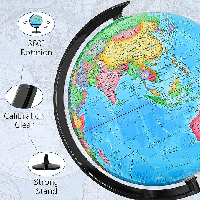 GOCHANGE Political Globe, 13in Educational Globes for Classroom, Educational Tool for Teachers, Parent, 360° Spinning Globe, Suitable for Age 8+ Children