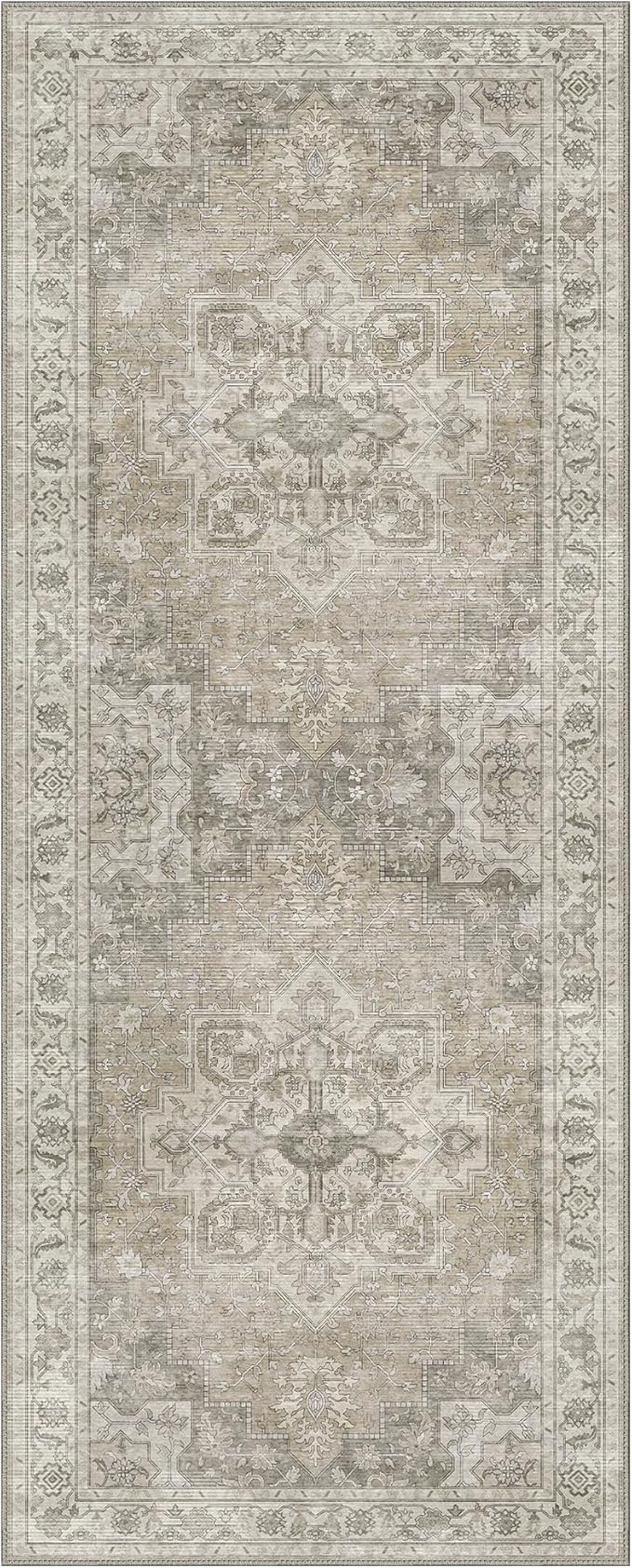 GENIMO 2x10 Runner Rugs for Hallway, Machine Washable Non Slip Vintage Rugs, Low Pile Lightweight Soft Print Rug for enrtyway, Corridor, Home Office, Kitchen, Trench