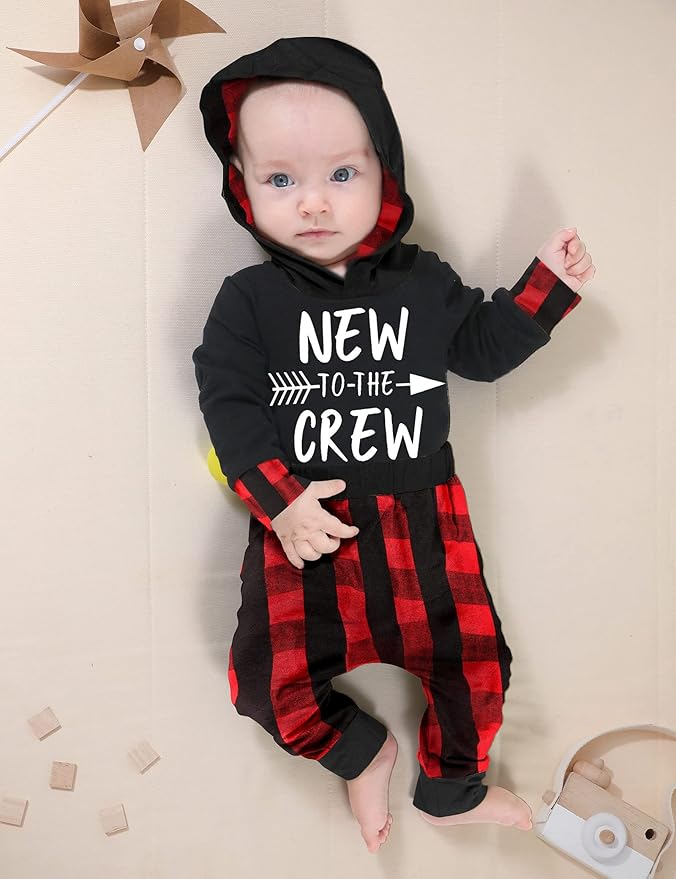 Fommy Newborn Baby Boy Clothes Plaid Letter Print Long Sleeve Hoodies + Long Pants 2PCS Fall Winter Outfits Set
