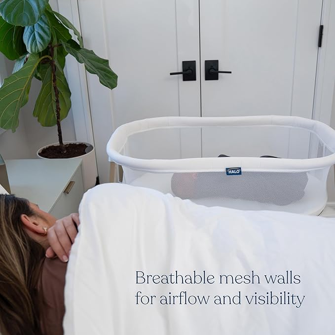 HALO BassiNest Essential Sleeper – Portable Baby Bassinet with Breathable Mesh Sides, Storage Shelf & Easy Assembly – Lightweight, Space-Saving Bedside Crib for Newborns
