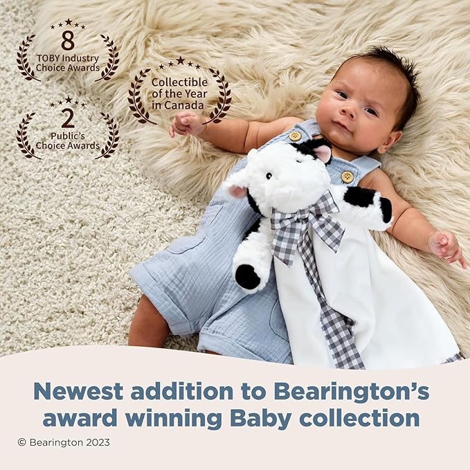 Bearington Lil' Gilly 18 Inch Cow Loveys for Babies - Security Blanket for Babies - Lovies Security Blanket with Stuffed Animal - Cow Lovey