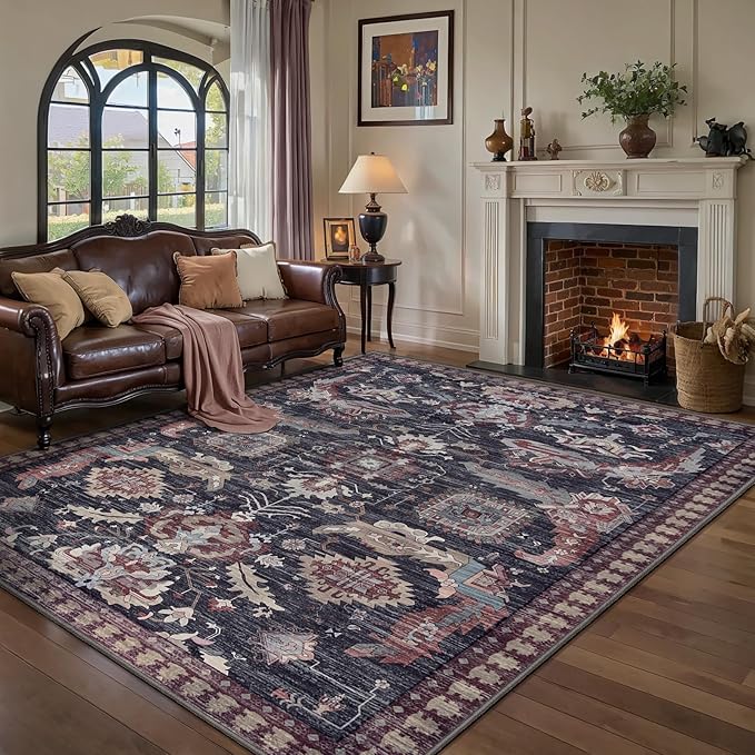 Ciicool Area Rug 5x7ft Washable Rugs for Living Room Non-Slip Indoor Rugs Large Low-Pile Mat Floor Carpet Vintage Rug for Bedroom Dinning Foyer Decor