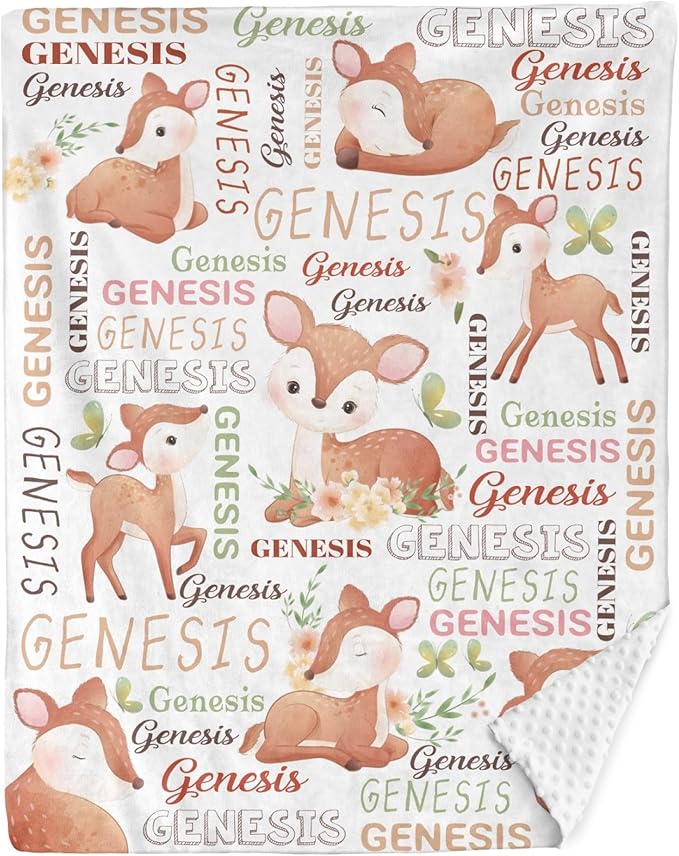 Personalized Baby Blanket for Girls Deer Custom Baby Blankets with Name Dotted Backing Customized Gifts for New Mom Customize Baby Blanket for Kids Newborn Birthday