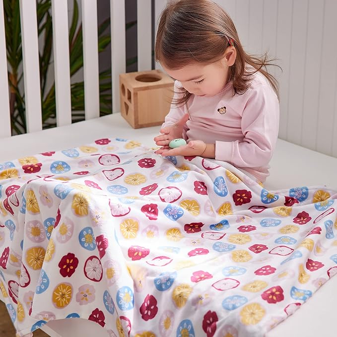 DaysU Silky Micro Soft Plush Baby Blankets for Girls with Print Floral Pattern and Soothing Raised Dots, Double Layer Bed Throws for Baby Crib, Flower, Pink, 30x40 Inches