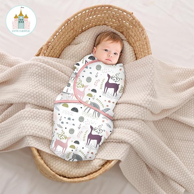Cute Castle 3-Pack Baby Swaddle Sleep Sacks - Newborn Swaddle Sack - Ergonomic Baby Swaddles Blanket Warp for Boys and Girls - Baby Essentials (0-6 Months - Pink)