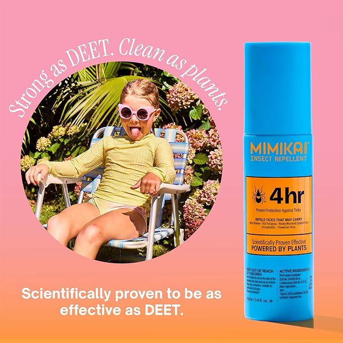 Mimikai Tick Repellent, DEET-Free for Skin and Outdoor Use, Non-Toxic, Plant-Powered Skincare, 3.4oz Pump Spray