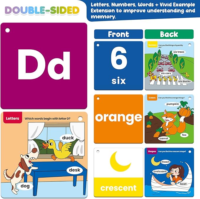 beiens Flash Cards for Toddlers 1-4 Years - 105 Cards - 210 Sides with Rings - Learn Colors, Number, Shapes, Animals, Body Parts, ABC Letters & Sight Words - Fun Learning and Educational Flashcards